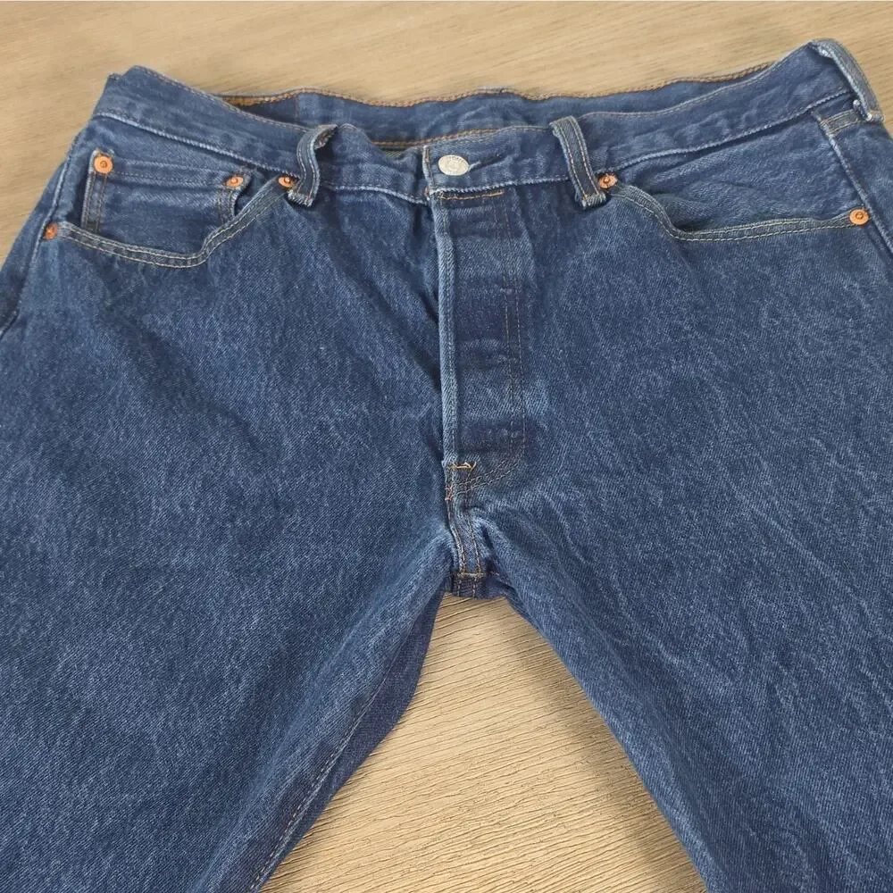 Levi's Men's 501 Series Blank Tag Straight Jeans Blue Medium Wash Button Fly 36